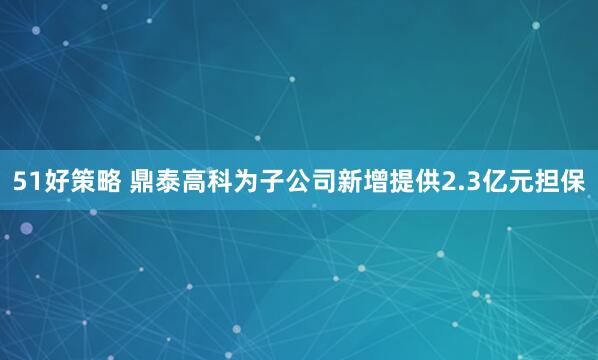 51好策略 鼎泰高科为子公司新增提供2.3亿元担保